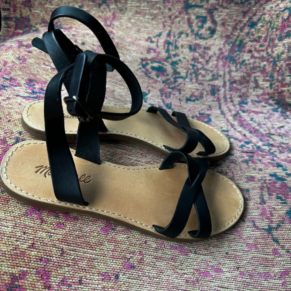 MADEWELL Boardwalk Black Leather Ankle‎ Strap Sandal size 7.5 - Picture 4 of 11
